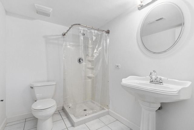 bathroom featuring visible vents, a stall shower, and toilet