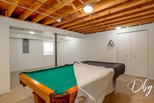 2272 Iroquois Ln, Round Lake Heights, IL 60073 - recreation room with pool table, tile patterned flooring, and electric panel