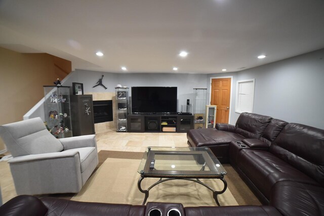 workout room with recessed lighting and baseboards
