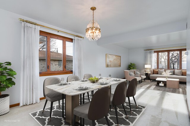 16921 84th Ave, Tinley Park, IL 60477 - dining space with a chandelier, plenty of natural light, light colored carpet, and baseboards
