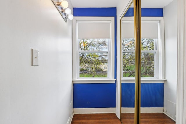 interior space featuring wood finished floors, plenty of natural light, and baseboards