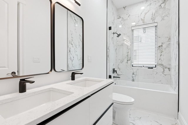 1431 N Mohawk St, Chicago, IL 60610 - bathroom featuring double vanity, marble finish flooring, toilet, and shower / bath combination