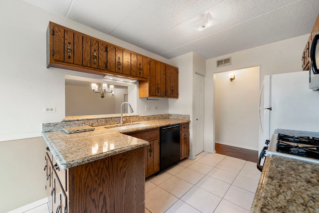 9810 Mill Dr W Unit 1B, Palos Park, IL 60464 - kitchen with a sink, visible vents, black dishwasher, range with gas stovetop, and brown cabinets
