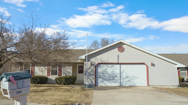 821 Park Dr, Rantoul, IL 61866 - ranch-style home featuring an attached garage, concrete driveway, roof with shingles, and a front lawn