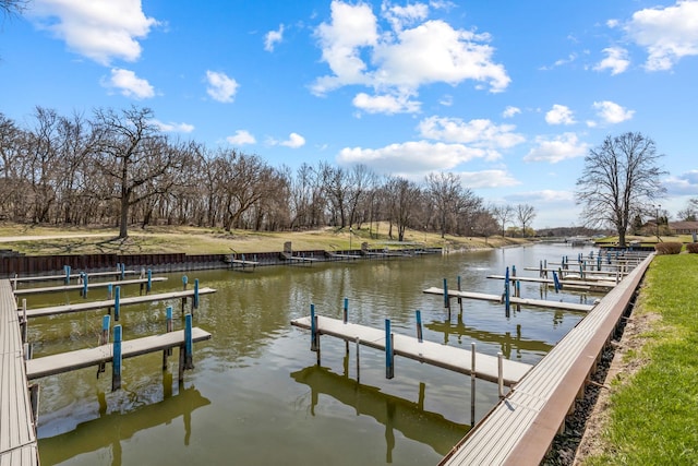 28 Jamaica Colony Unit 5, Fox Lake, IL 60020 - dock area with a water view, boat lift, and view of wooded area