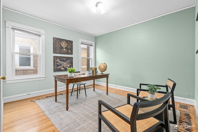 7324 W Lunt Ave, Chicago, IL 60631 - office space with wood finished floors, visible vents, crown molding, and baseboards