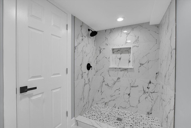 314 W 106th Pl, Chicago, IL 60628 - bathroom featuring a marble finish shower and recessed lighting