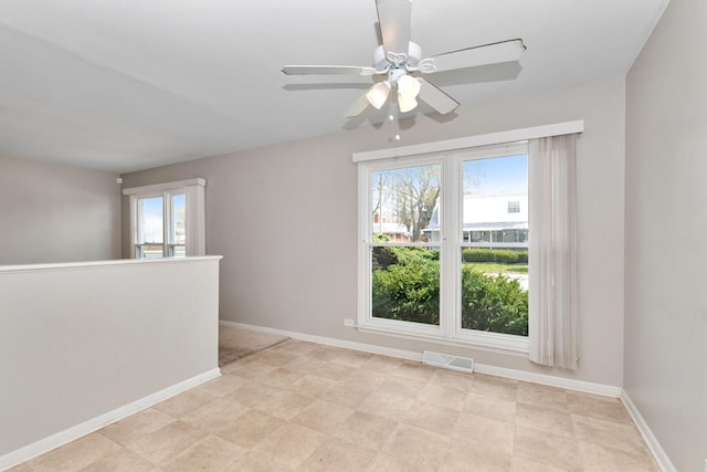 742 Newell Ave, Calumet City, IL 60409 - empty room with baseboards, visible vents, a wealth of natural light, and ceiling fan