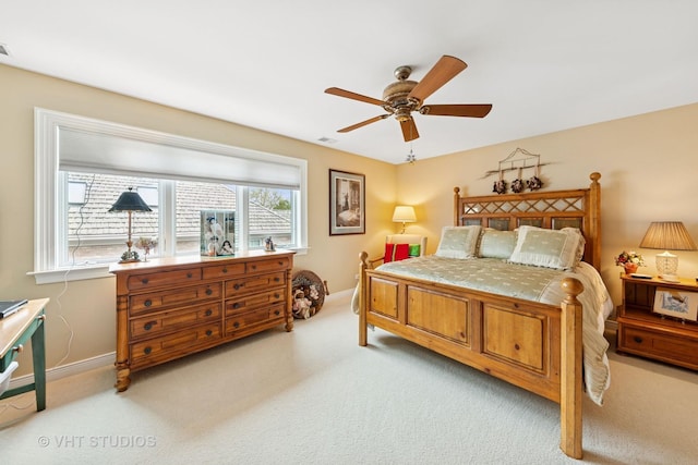 21819 W Riviera Ct, Mundelein, IL 60060 - bedroom featuring baseboards, visible vents, ceiling fan, and light colored carpet