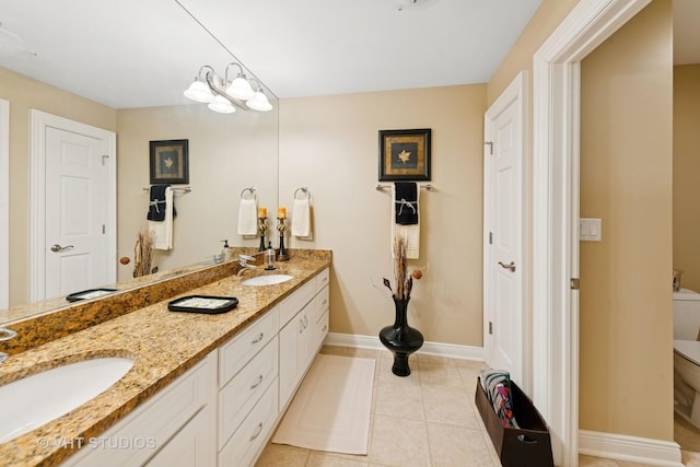 21819 W Riviera Ct, Mundelein, IL 60060 - full bath with a sink, double vanity, toilet, and tile patterned flooring
