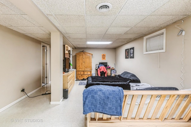1127 Alpine Ln, Lemont, IL 60439 - bedroom featuring baseboards, a drop ceiling, light floors, and visible vents