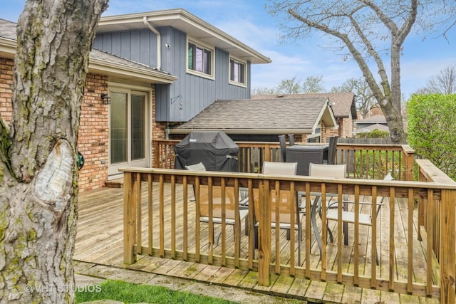 1127 Alpine Ln, Lemont, IL 60439 - wooden terrace with outdoor dining space and a grill