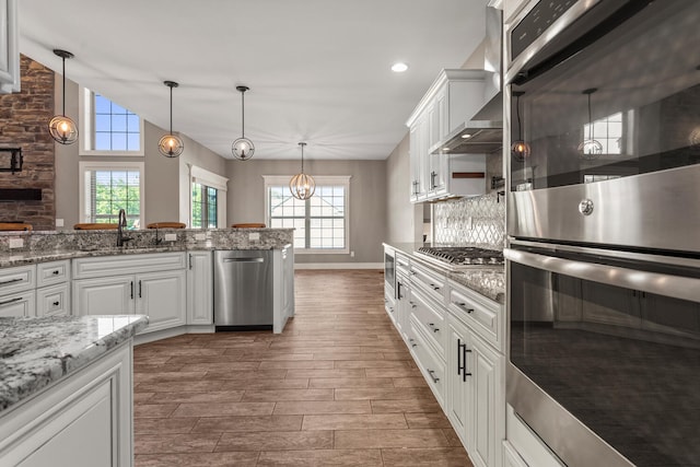 1101 Cascade Dr, Savoy, IL 61874 - kitchen with stainless steel appliances, plenty of natural light, wood finished floors, white cabinets, and recessed lighting