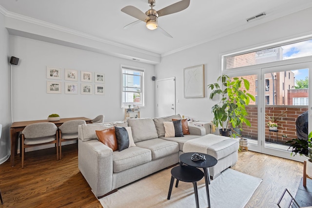1942 W Armitage Ave Unit 2, Chicago, IL 60622 - living area with a ceiling fan, ornamental molding, and wood finished floors