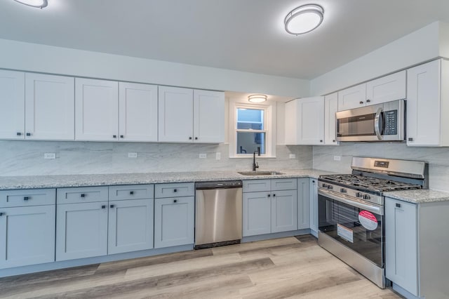 kitchen featuring white cabinets, tasteful backsplash, appliances with stainless steel finishes, and a sink