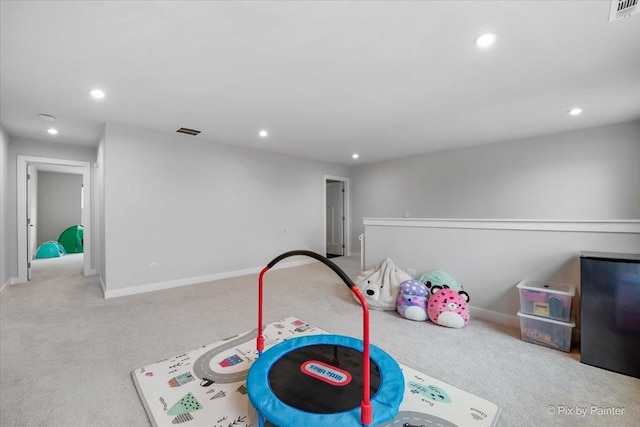 playroom with visible vents, baseboards, carpet flooring, and recessed lighting