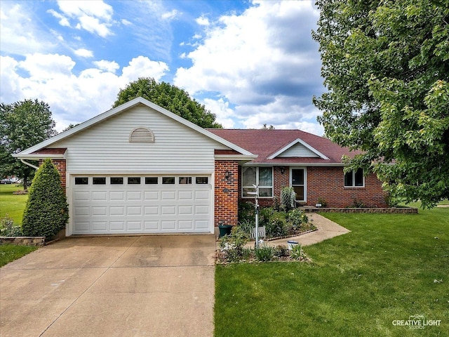 1231 Anthony Ln, Sandwich, IL 60548 - ranch-style home with brick siding, driveway, a garage, and a front yard