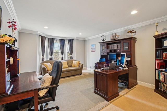 1037 Moray Dr, Inverness, IL 60010 - office featuring recessed lighting, carpet floors, crown molding, and baseboards