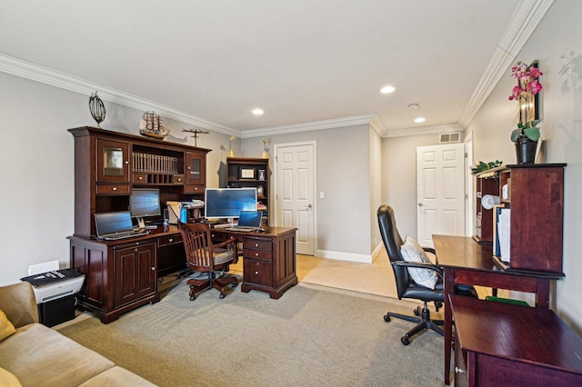 1037 Moray Dr, Inverness, IL 60010 - office space featuring light colored carpet, crown molding, visible vents, and recessed lighting