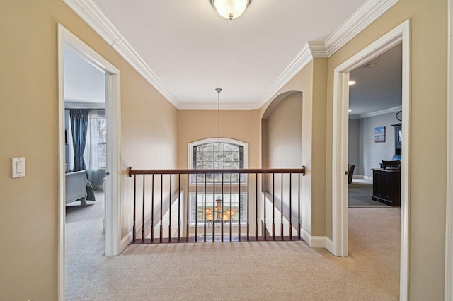1037 Moray Dr, Inverness, IL 60010 - corridor featuring crown molding, an upstairs landing, and carpet