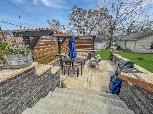 view of patio / terrace featuring outdoor dining area and fence