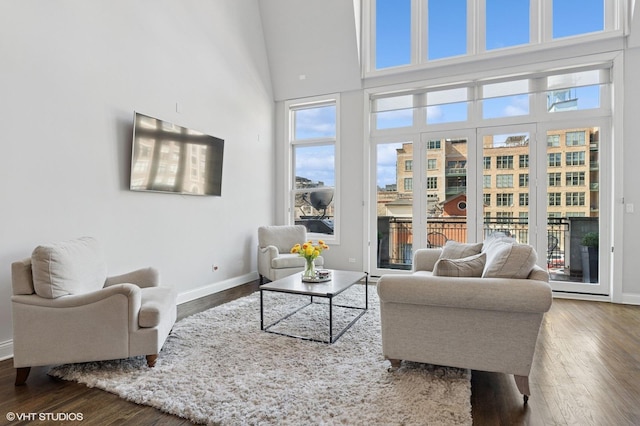 29 N Morgan St Unit Ph, Chicago, IL 60607 - living area featuring wood finished floors, baseboards, and a towering ceiling