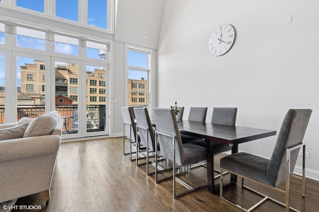 29 N Morgan St Unit Ph, Chicago, IL 60607 - dining area featuring dark wood-type flooring, baseboards, and a high ceiling