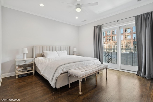29 N Morgan St Unit Ph, Chicago, IL 60607 - bedroom with access to outside, recessed lighting, ornamental molding, wood finished floors, and baseboards