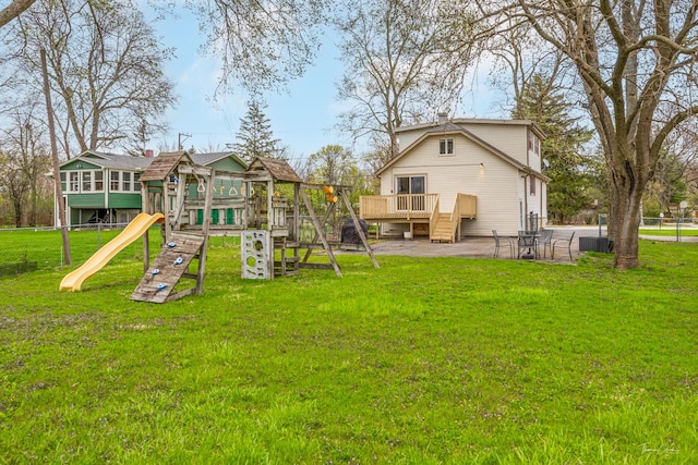 view of play area with a deck and central AC