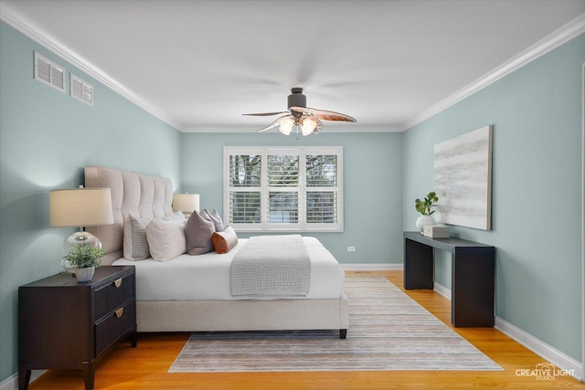 1454 Rill Ct, Naperville, IL 60565 - bedroom with a ceiling fan, baseboards, ornamental molding, and light wood-style floors
