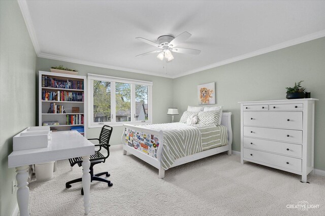 1454 Rill Ct, Naperville, IL 60565 - bedroom with baseboards, ornamental molding, a ceiling fan, and carpet flooring