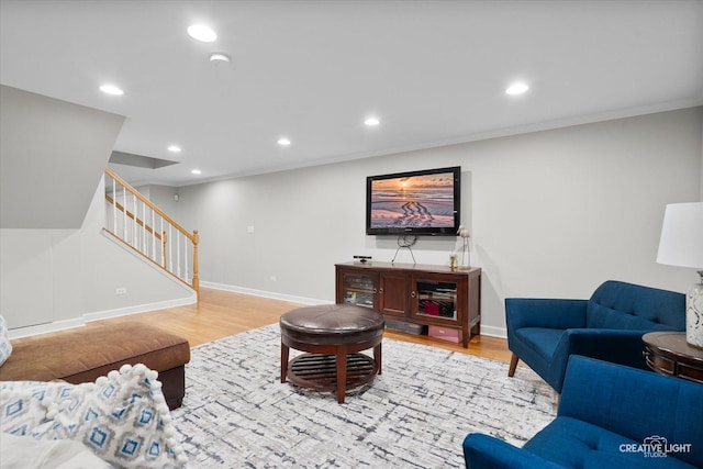 1454 Rill Ct, Naperville, IL 60565 - living area with recessed lighting, baseboards, stairs, and wood finished floors
