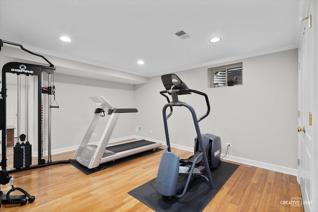 1454 Rill Ct, Naperville, IL 60565 - exercise area with ornamental molding, wood finished floors, and visible vents