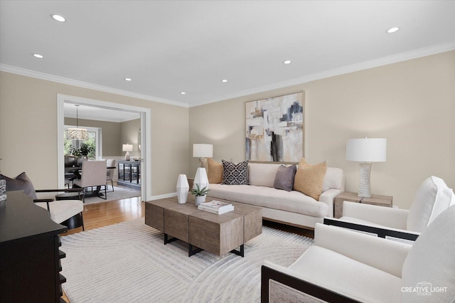 1454 Rill Ct, Naperville, IL 60565 - living area with recessed lighting, baseboards, crown molding, and light wood-type flooring