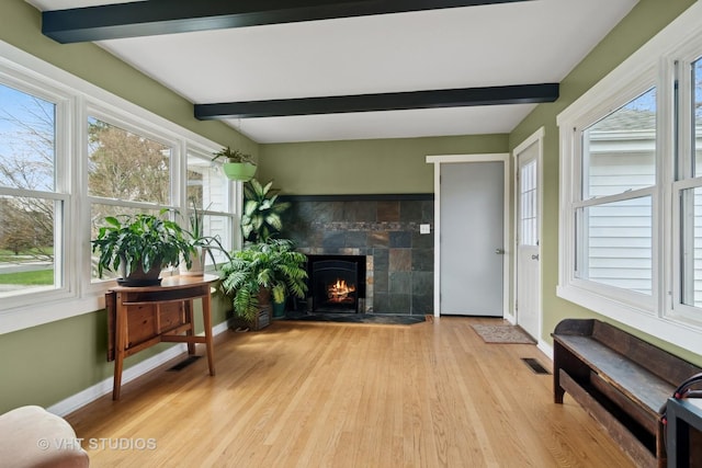 interior space with beamed ceiling and visible vents