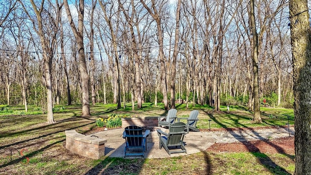 view of yard with a fire pit