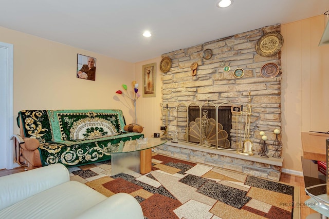 1338 E Best Dr, Arlington Heights, IL 60004 - living room featuring recessed lighting and a stone fireplace