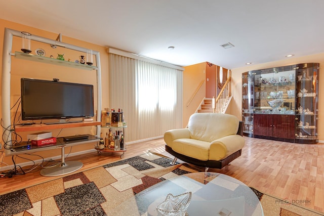 1338 E Best Dr, Arlington Heights, IL 60004 - living room with stairway, wood finished floors, recessed lighting, and baseboards
