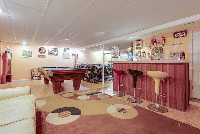 1338 E Best Dr, Arlington Heights, IL 60004 - game room featuring a paneled ceiling, billiards, and a bar