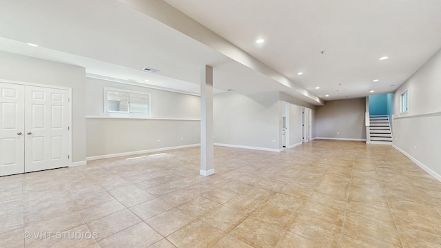1544 N Wolf Rd, Berkeley, IL 60163 - basement with recessed lighting, stairway, baseboards, and light tile patterned floors