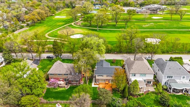 birds eye view of property featuring a residential view and golf course view