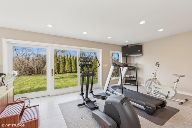 910 Lane, Lorraine, Lake Forest, IL 60045 - workout area featuring baseboards, recessed lighting, and light tile patterned flooring