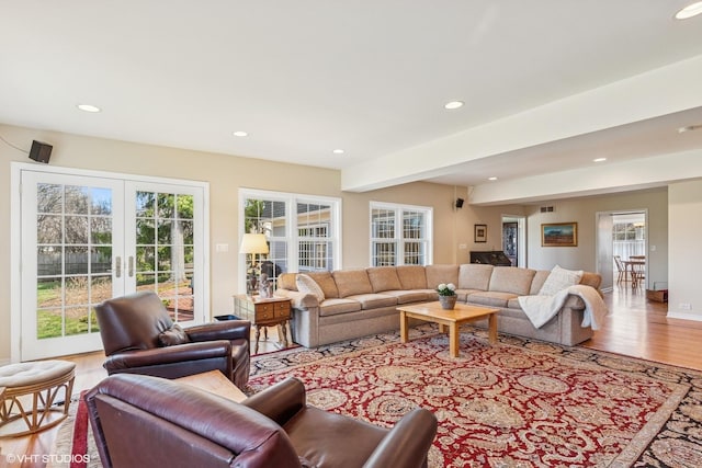 910 Lane, Lorraine, Lake Forest, IL 60045 - living area featuring recessed lighting, wood finished floors, visible vents, and french doors