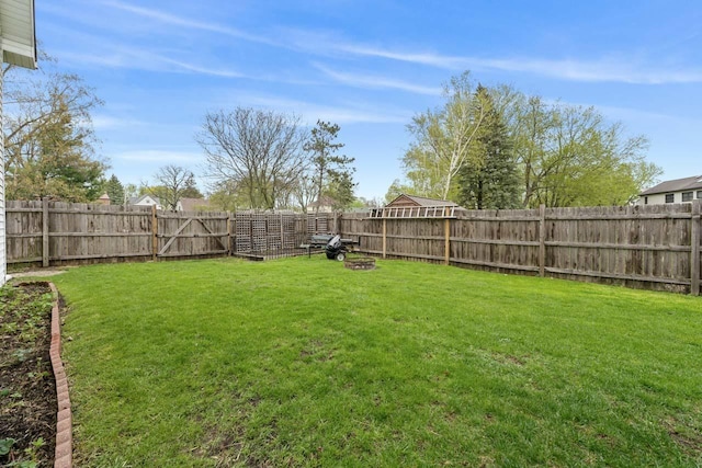 view of yard with a fenced backyard