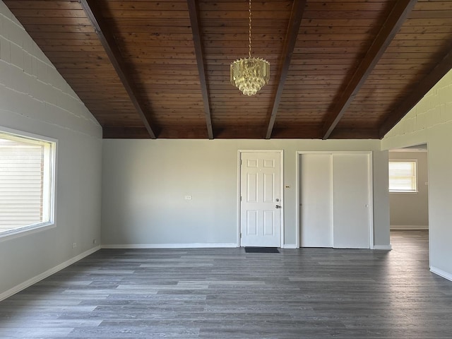 1525 Gordon Ave, Calumet City, IL 60409 - spare room with wood ceiling, wood finished floors, and vaulted ceiling with beams