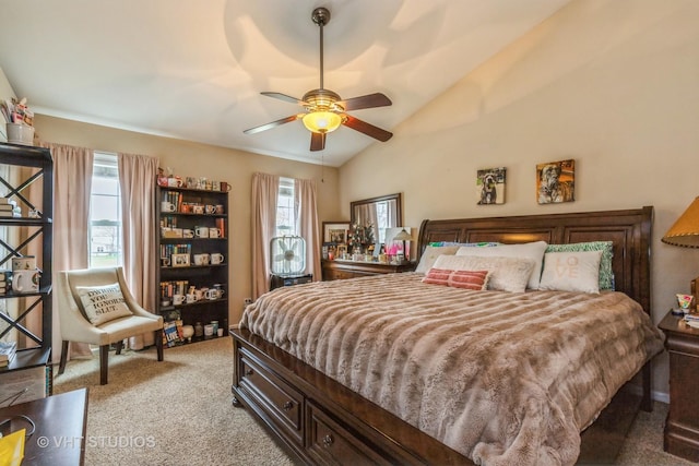 2107 Lawson Blvd, Gurnee, IL 60031 - bedroom with a ceiling fan, vaulted ceiling, light carpet, and multiple windows