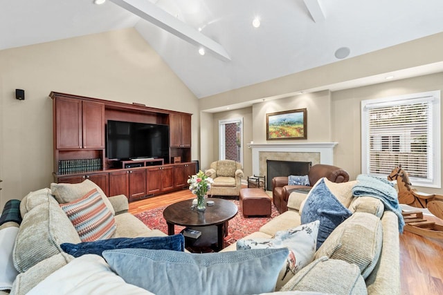 860 Kenton Rd, Deerfield, IL 60015 - living area with light wood-style floors, high vaulted ceiling, recessed lighting, and a fireplace