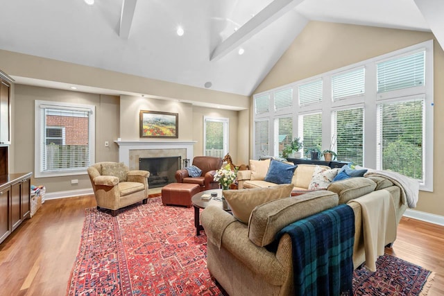 860 Kenton Rd, Deerfield, IL 60015 - living room featuring high vaulted ceiling, light wood-style flooring, a fireplace, plenty of natural light, and recessed lighting