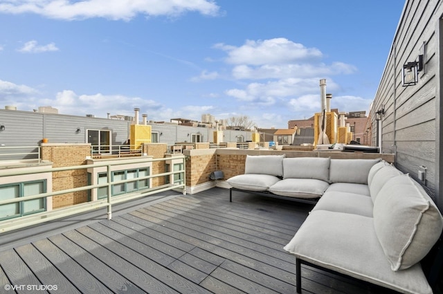deck with a residential view and an outdoor hangout area