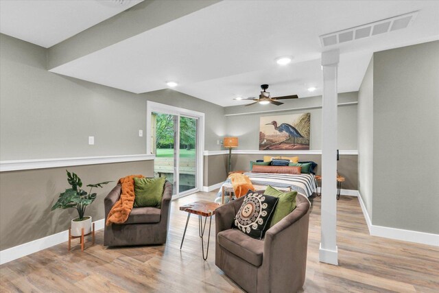 1801 Cindy Lynn St, Urbana, IL 61802 - bedroom with access to exterior, baseboards, wood finished floors, recessed lighting, and ceiling fan